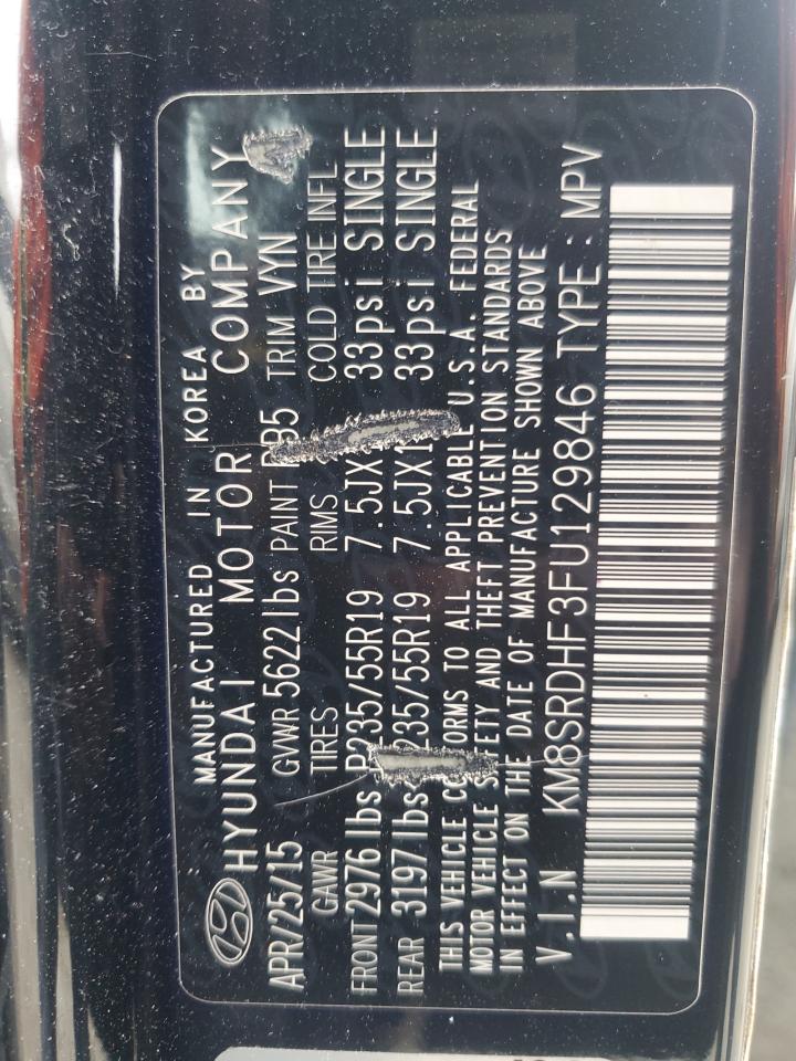 2015 Hyundai Santa Fe VIN KM8SRDHF3FU129846 Copart auction photo, front end damage thumbnail 13