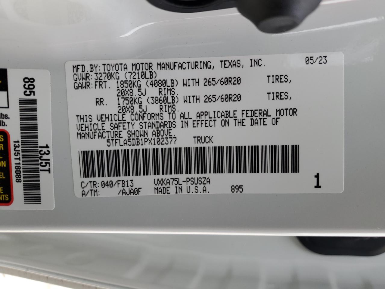 2023 Toyota Tundra VIN 5TFLA5DB1PX102377 Copart auction photo, all over damage thumbnail 13