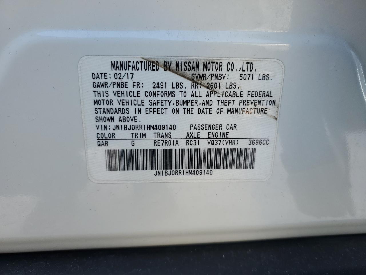 2017 Infiniti QX50 VIN JN1BJ0RR1HM409140 Copart auction photo, all over damage thumbnail 12