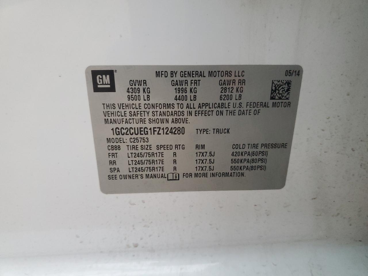 2015 Chevrolet Silverado VIN 1GC2CUEG1FZ124280 Copart auction photo, front end damage thumbnail 12
