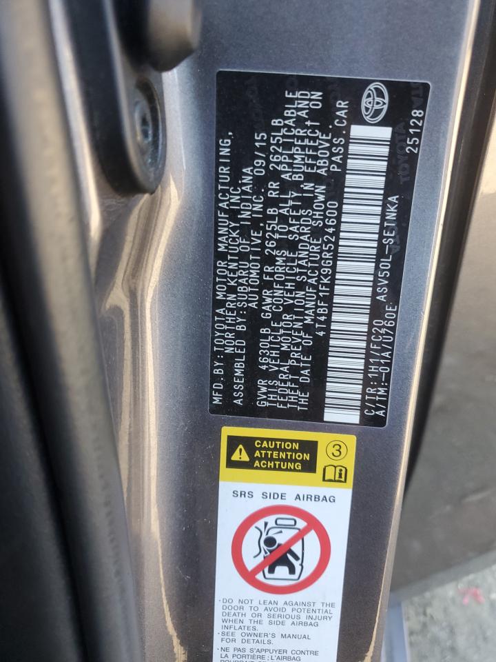2016 Toyota Camry VIN 4T4BF1FK9GR524600 Copart auction photo, front end damage thumbnail 13