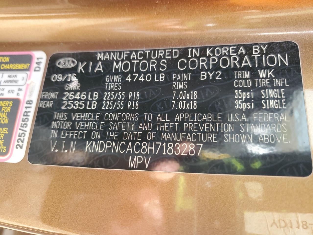 2017 KIA Sportage VIN KNDPNCAC8H7183287 Copart auction photo, front end damage thumbnail 13