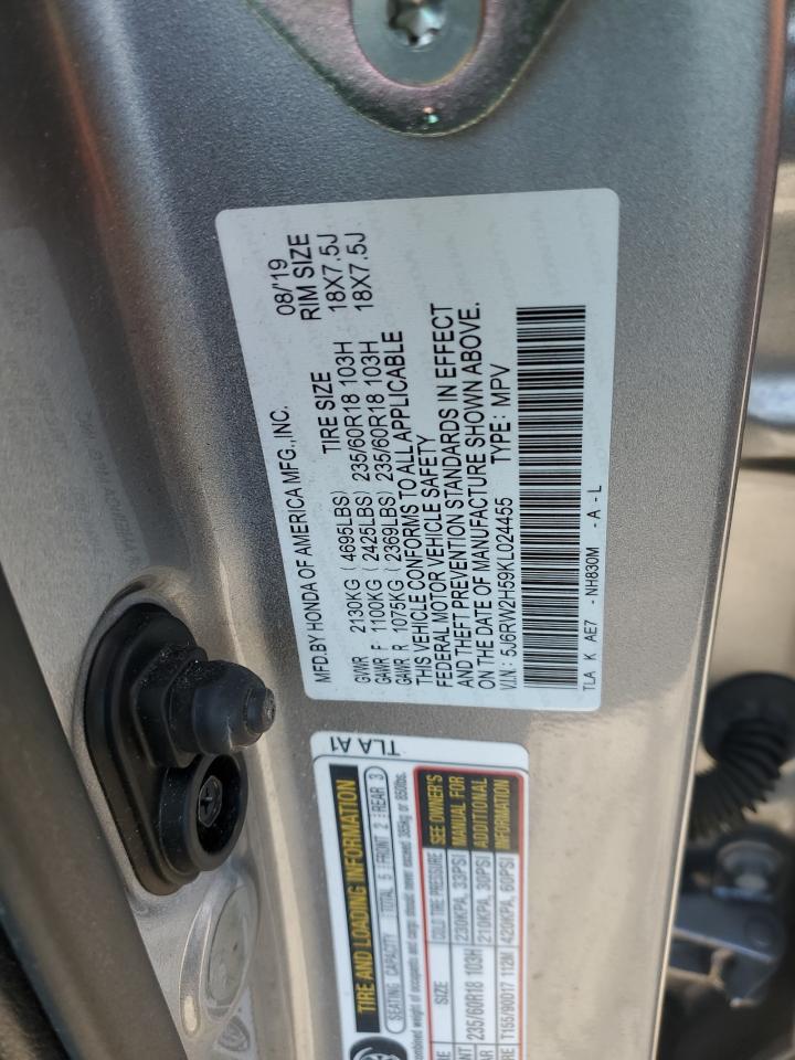 2019 Honda CR-V VIN 5J6RW2H59KL024455 Copart auction photo, rear end damage thumbnail 13