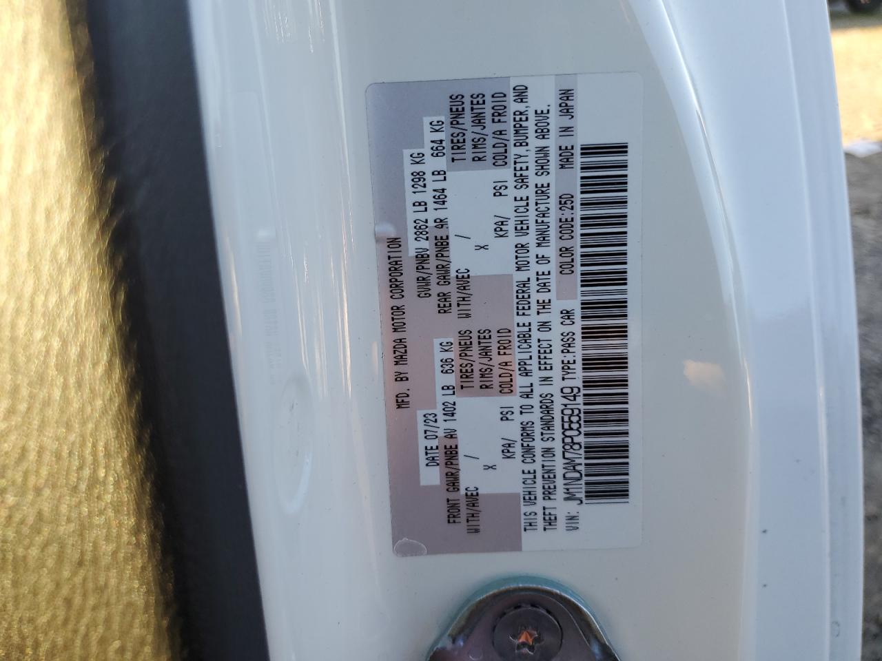 2023 Mazda MX-5 VIN JM1NDAM78P0559149 Copart auction photo, side damage thumbnail 12