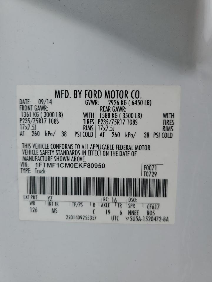 2014 Ford F-150 VIN 1FTMF1CM0EKF80950 Copart auction photo, side / front end damage thumbnail 14