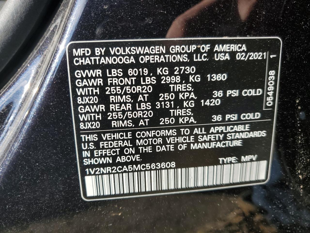 2021 Volkswagen Atlas VIN 1V2NR2CA5MC563608 Copart auction photo, all over damage thumbnail 14