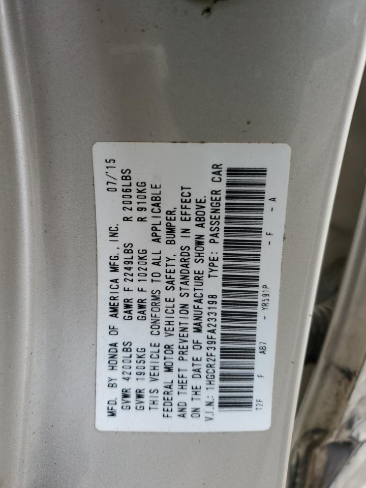 2015 Honda Accord VIN 1HGCR2F39FA233198 Copart auction photo, all over damage thumbnail 14