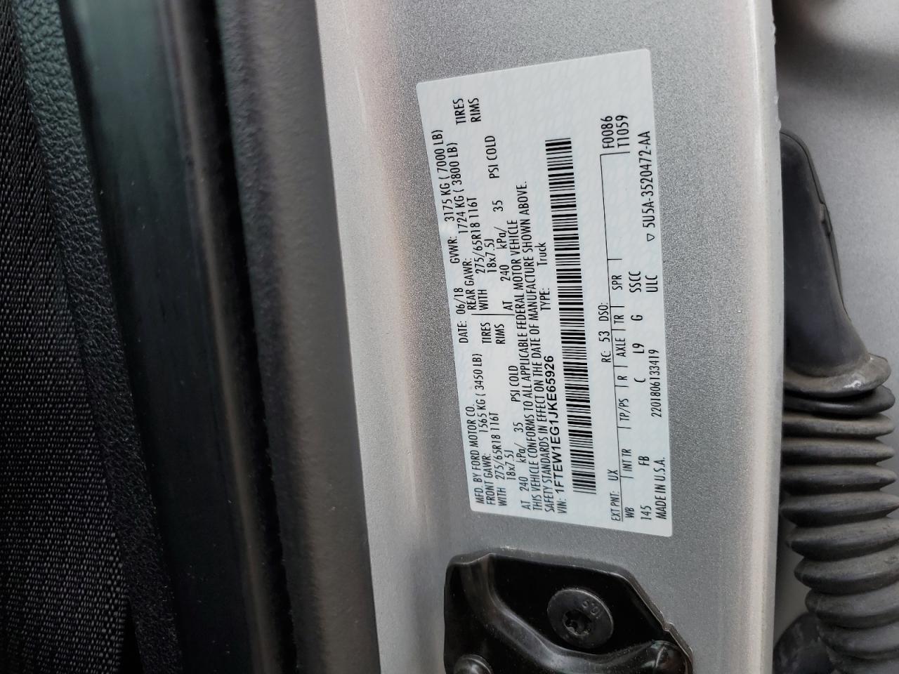 2018 Ford F-150 VIN 1FTEW1EG1JKE65926 Copart auction photo, hail damage thumbnail 12
