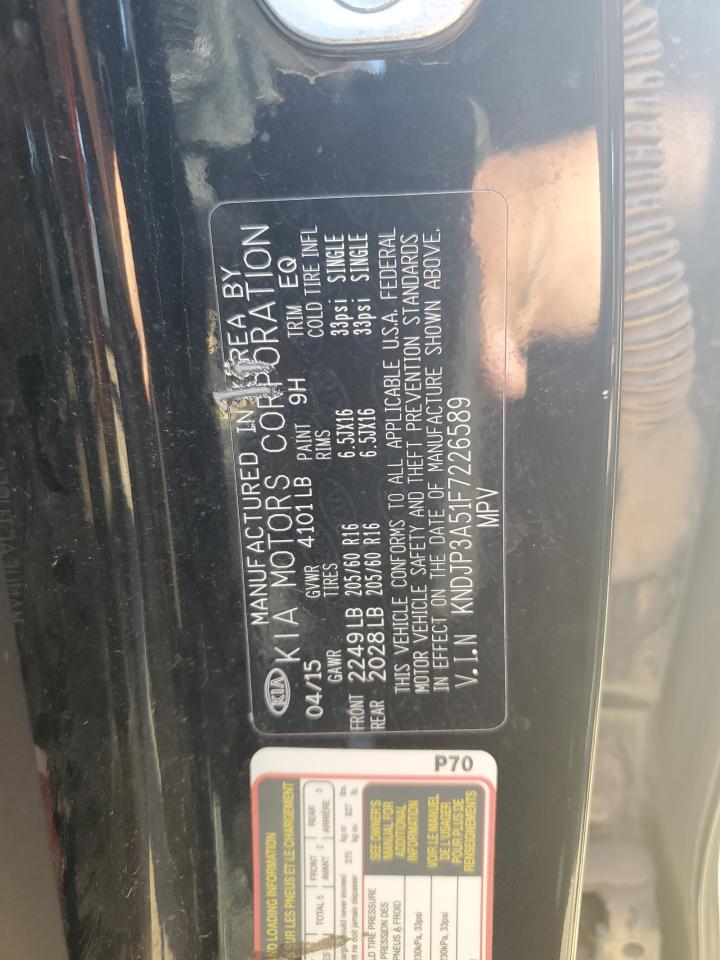 2015 KIA Soul VIN KNDJP3A51F7226589 Copart auction photo, rear end damage thumbnail 12