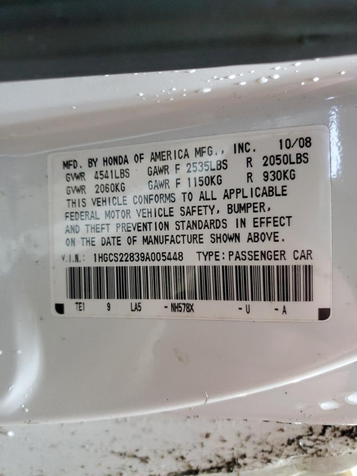 2009 Honda Accord VIN 1HGCS22839A005448 Copart auction photo, undercarriage damage thumbnail 12