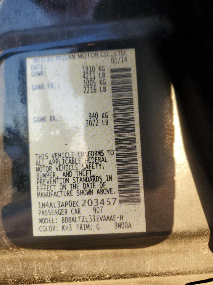2014 Nissan Altima VIN 1N4AL3AP0EC203457 Copart auction photo, front end / minor dent/scratches damage thumbnail 12