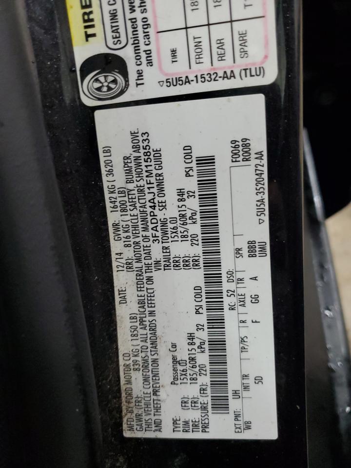 2015 Ford Fiesta VIN 3FADP4AJ1FM158533 Copart auction photo, all over damage thumbnail 14