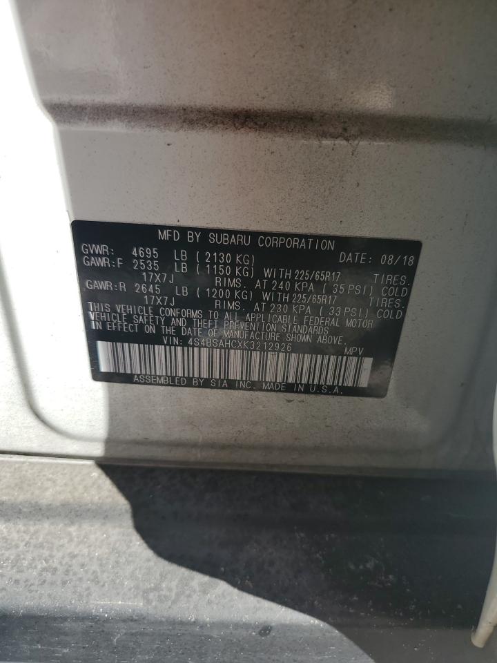 2019 Subaru Outback VIN 4S4BSAHCXK3212926 Copart auction photo, water/flood damage thumbnail 14