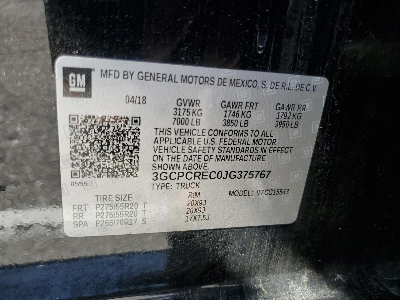 2018 Chevrolet Silverado VIN 3GCPCREC0JG375767 Copart auction photo, all over damage thumbnail 12