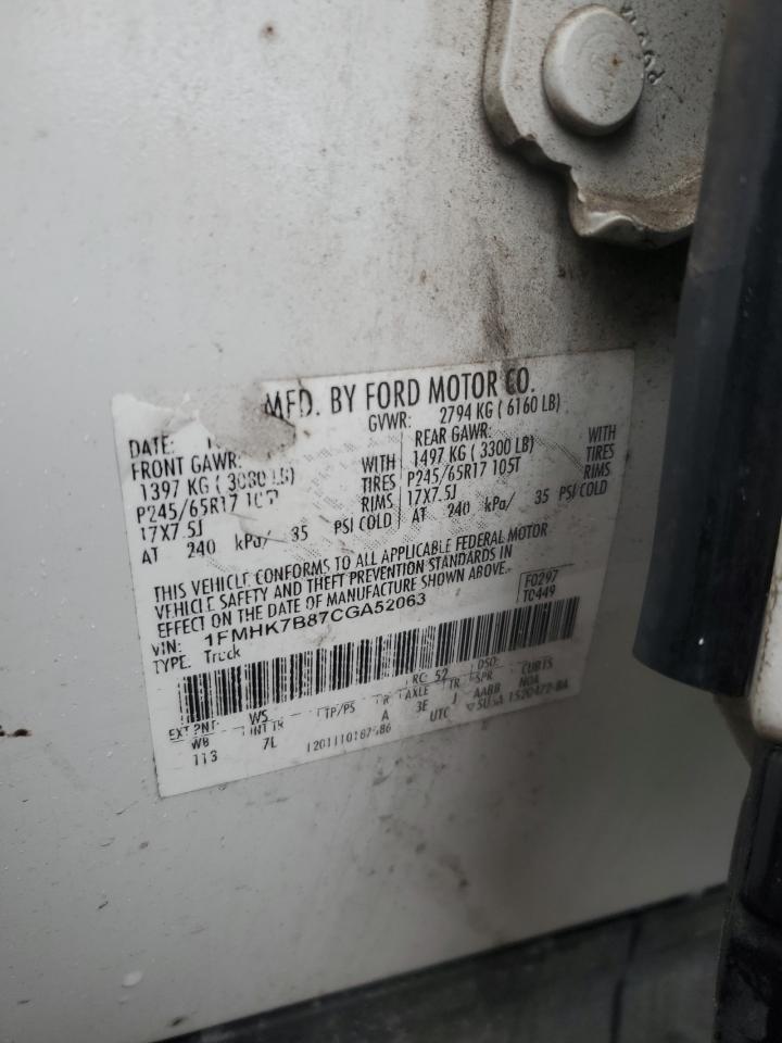 2012 Ford Explorer VIN 1FMHK7B87CGA52063 Copart auction photo, mechanical / all over damage thumbnail 13
