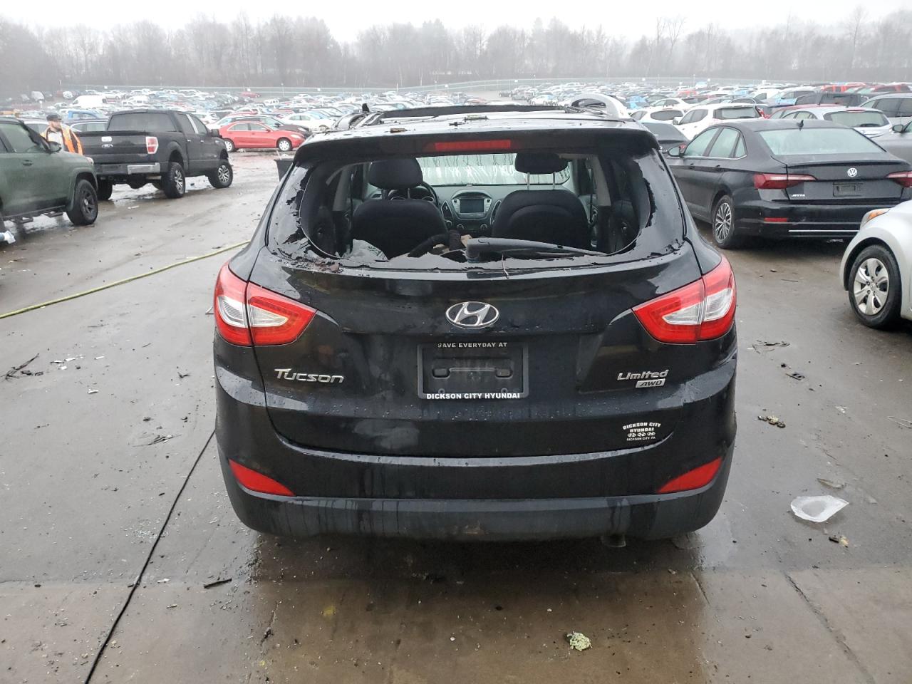 2014 Hyundai Tucson VIN KM8JUCAG9EU923837 Copart auction photo, top/roof damage thumbnail 6