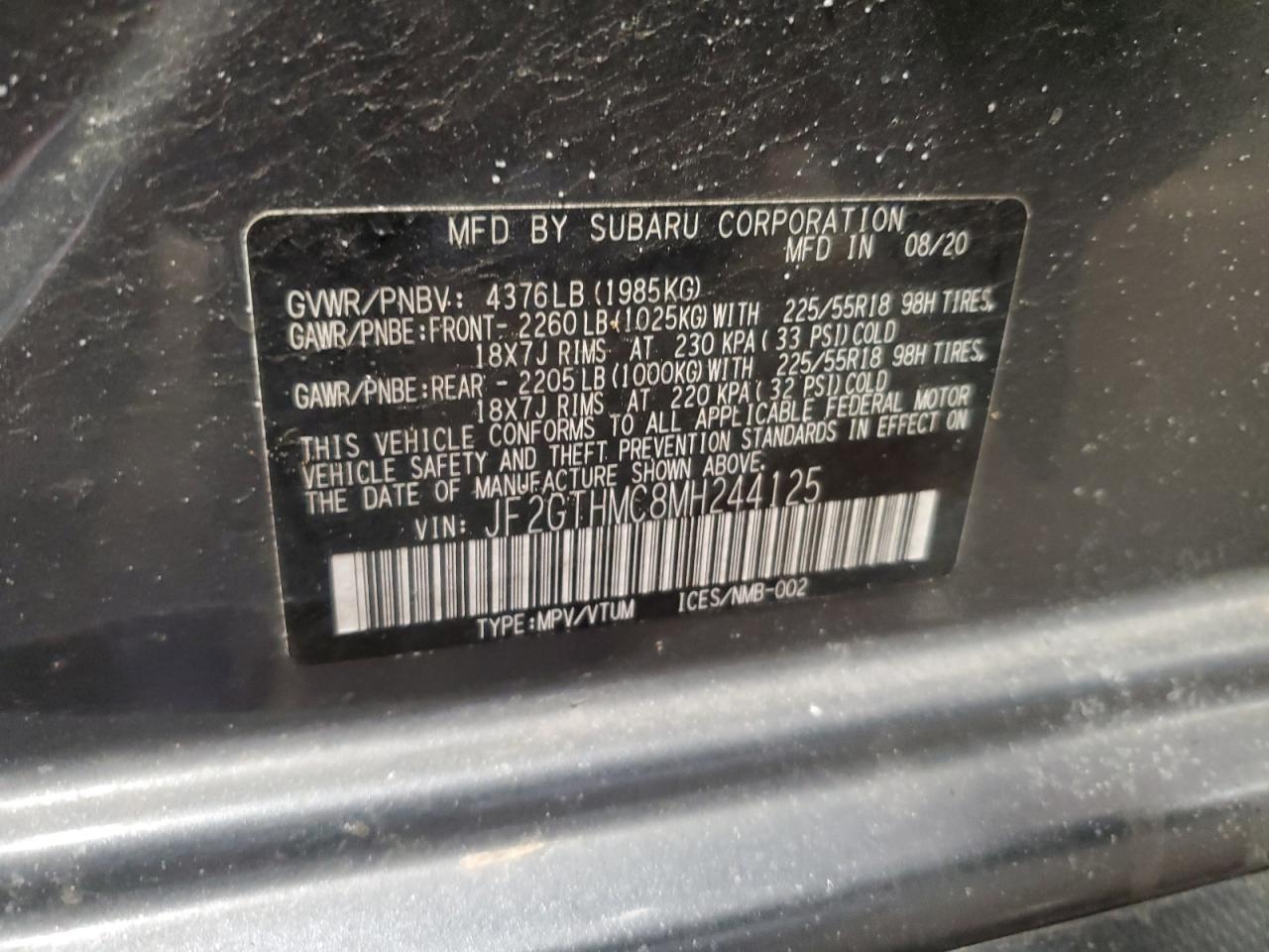 2021 Subaru XV VIN JF2GTHMC8MH244125 Copart auction photo, front end / rear end damage thumbnail 13