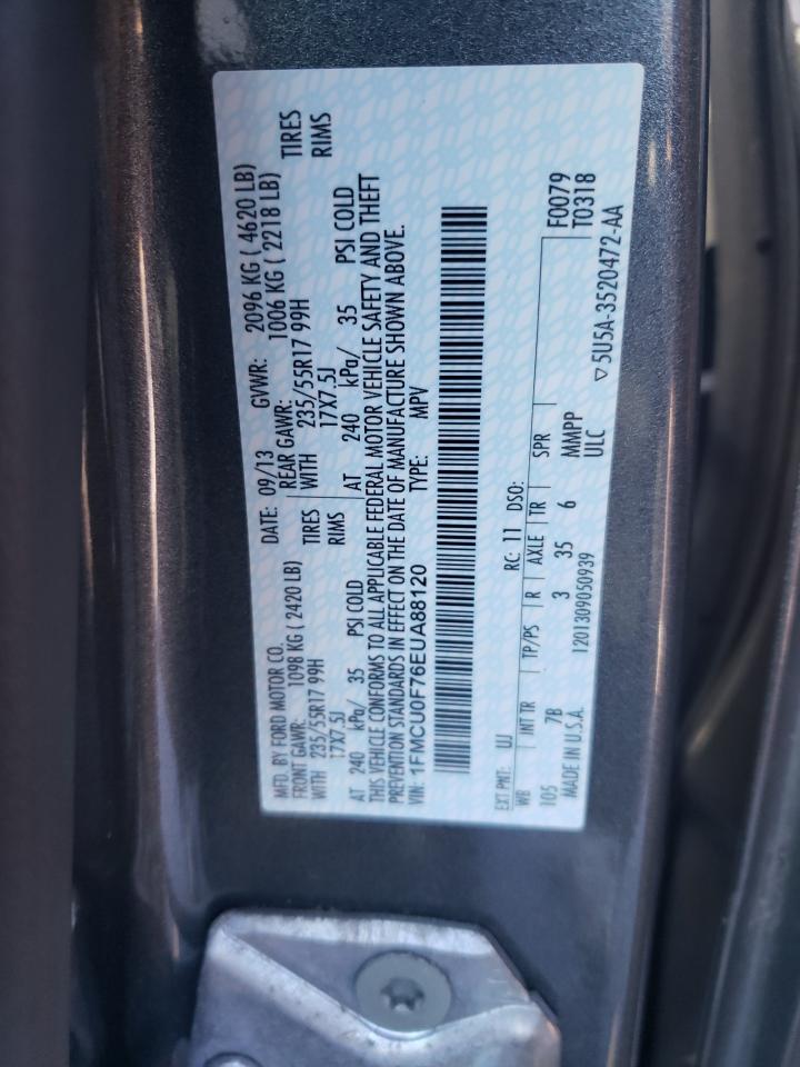 2014 Ford Escape VIN 1FMCU0F76EUA88120 Copart auction photo, side / front end damage thumbnail 14