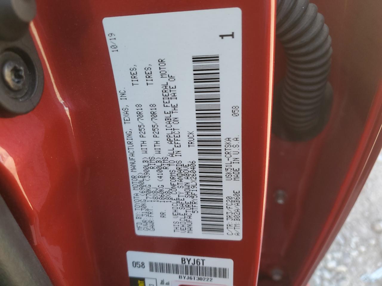 2020 Toyota Tundra VIN 5TFRY5F19LX260406 Copart auction photo, front end / side damage thumbnail 15
