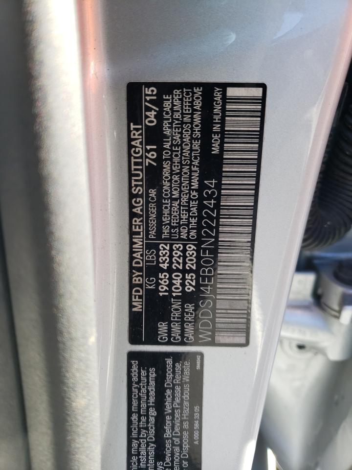 2015 Mercedes-Benz CLA-klasse VIN WDDSJ4EB0FN222434 Copart auction photo, side damage thumbnail 13