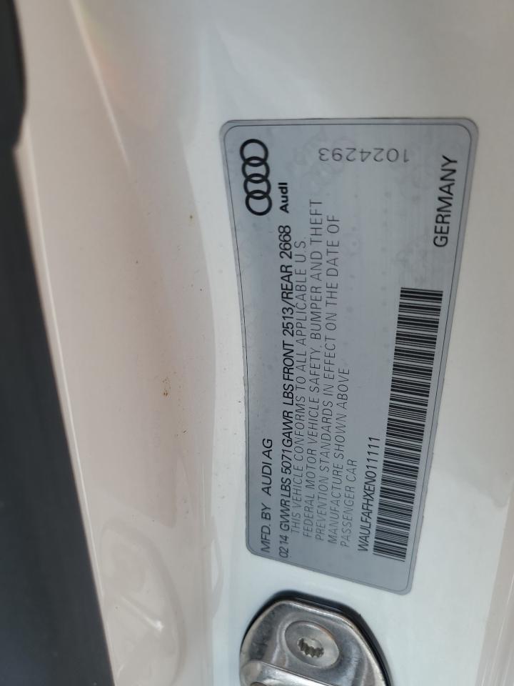 2014 Audi A5 VIN WAULFAFHXEN011111 Copart auction photo, water/flood damage thumbnail 13