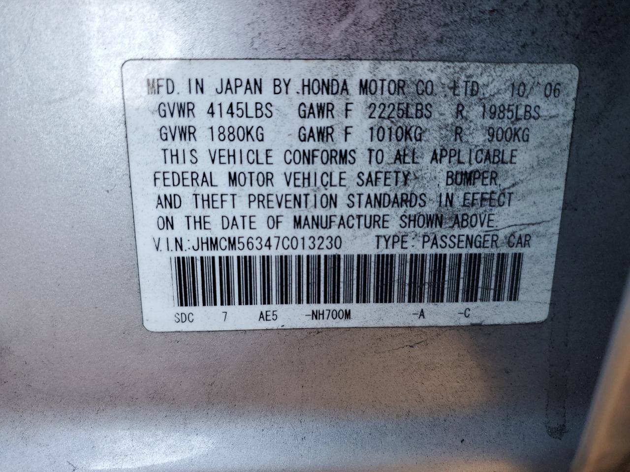 2007 Honda Accord VIN JHMCM56347C013230 Copart auction photo, front end damage thumbnail 14