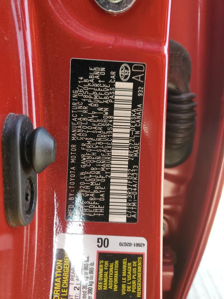 2014 Toyota Corolla VIN 2T1BURHEXEC195748 Copart auction photo, front end damage thumbnail 13