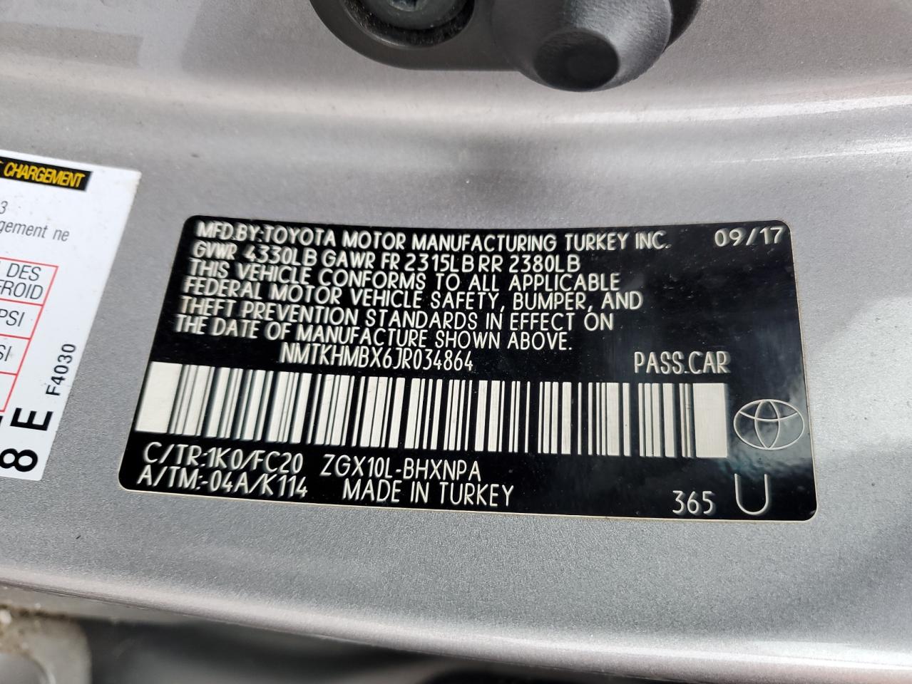 2018 Toyota C-HR VIN NMTKHMBX6JR034864 Copart auction photo, mechanical damage thumbnail 13
