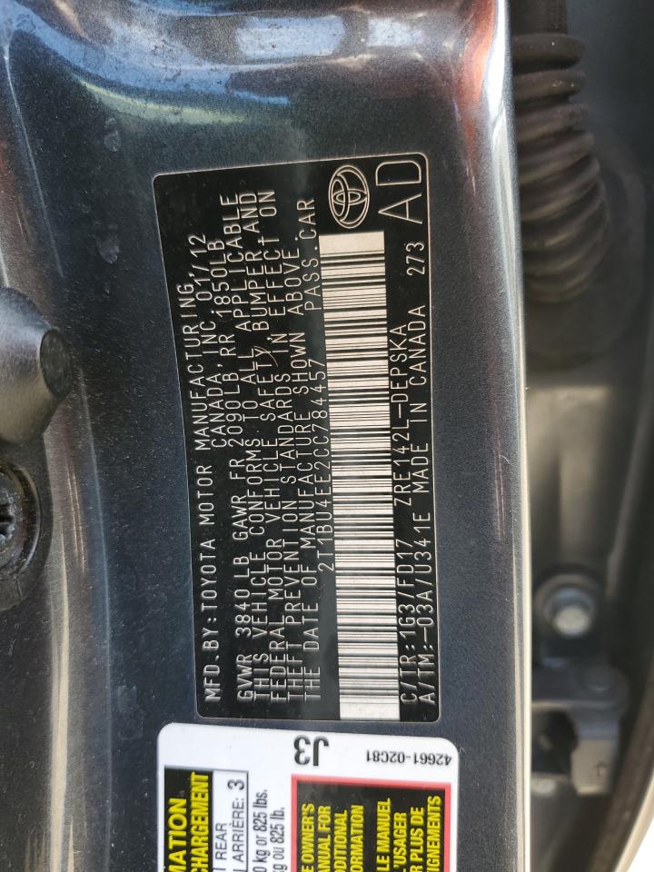 2012 Toyota Corolla VIN 2T1BU4EE2CC784457 Copart auction photo, water/flood damage thumbnail 13
