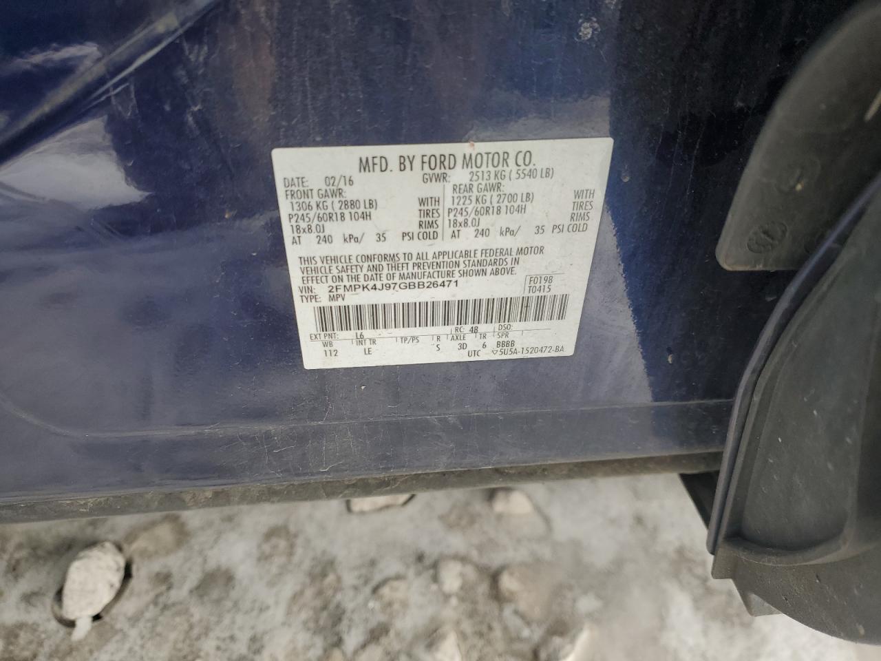 2016 Ford Edge VIN 2FMPK4J97GBB26471 Copart auction photo, front end damage thumbnail 13