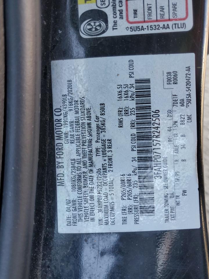 2007 Ford Fusion VIN 3FAHP07157R242506 Copart auction photo, front end damage thumbnail 12