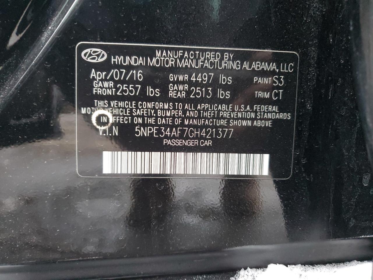 2016 Hyundai Sonata VIN 5NPE34AF7GH421377 Copart auction photo, all over damage thumbnail 15