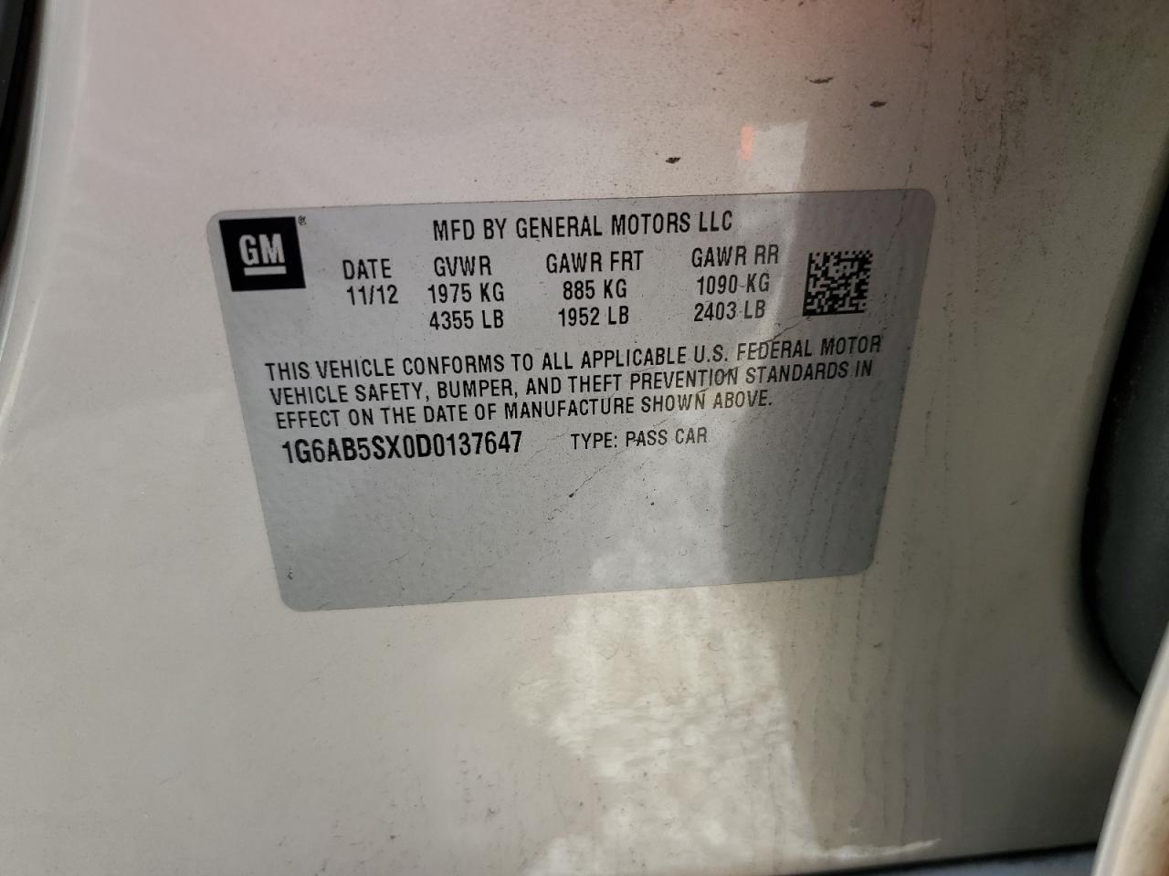 2013 Cadillac ATS VIN 1G6AB5SX0D0137647 Copart auction photo, front end damage thumbnail 12