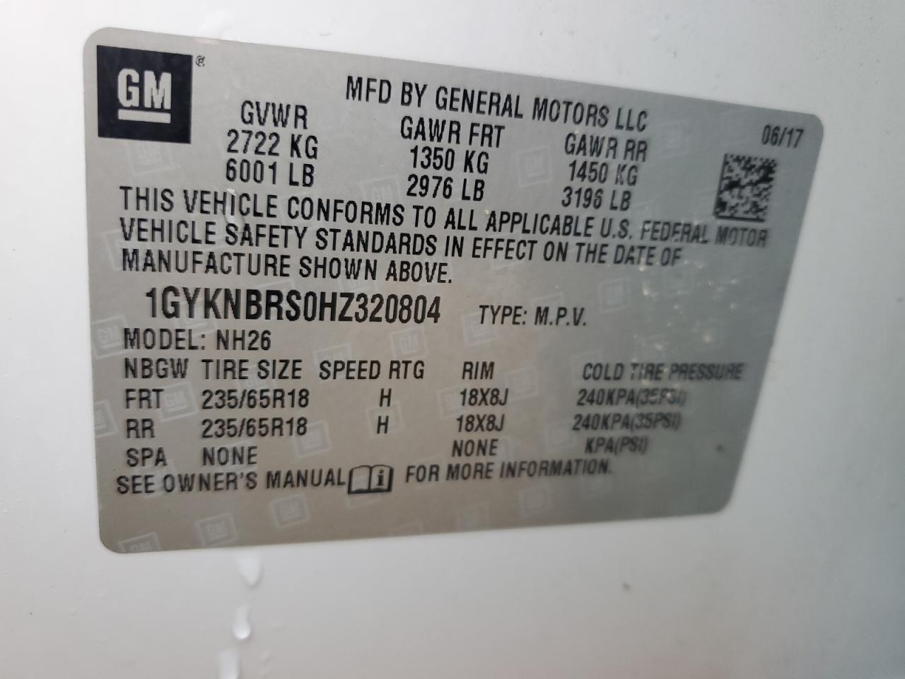 2017 Cadillac XT5 VIN 1GYKNBRS0HZ320804 Copart auction photo, all over damage thumbnail 15