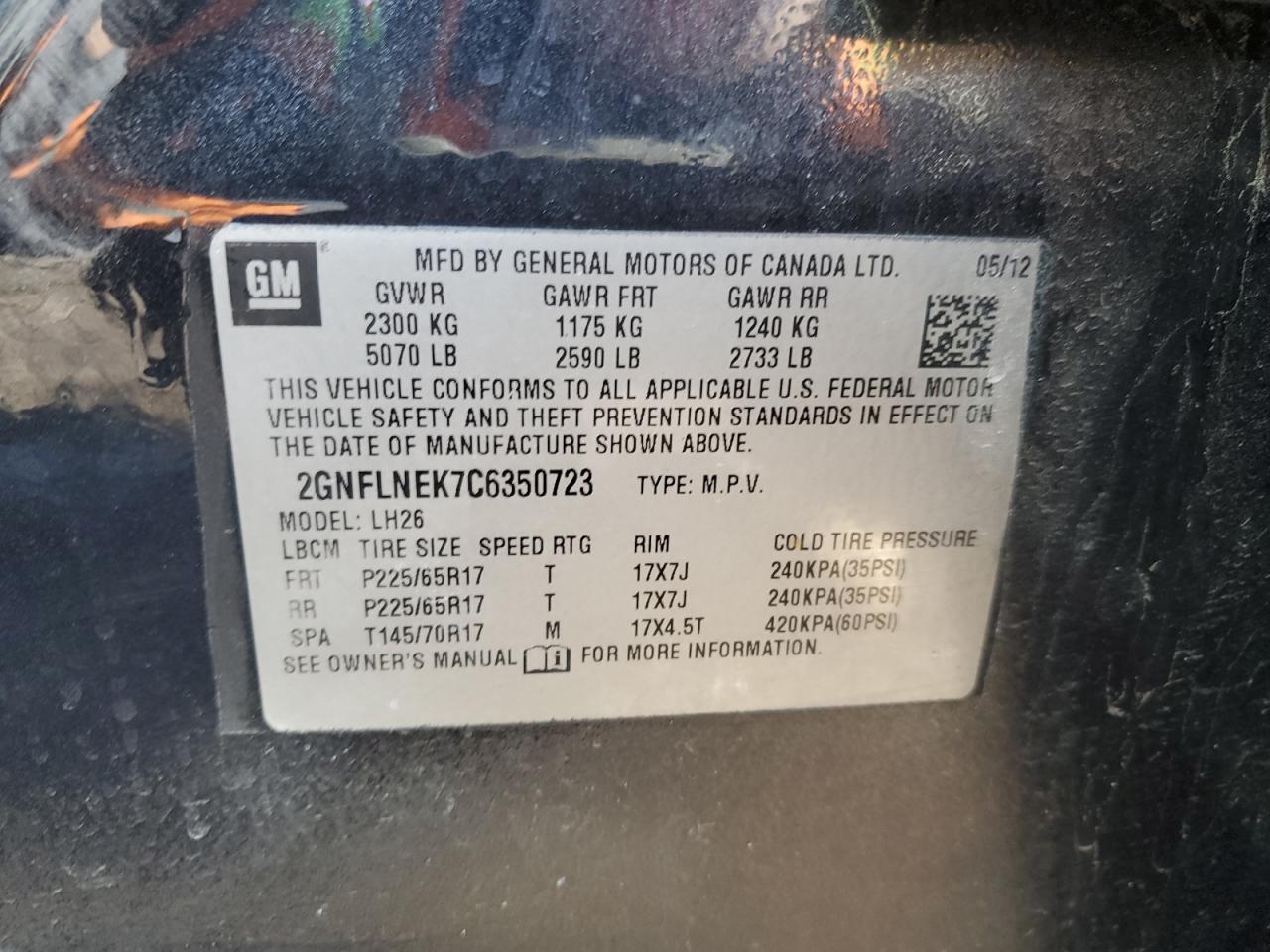 2012 Chevrolet Equinox VIN 2GNFLNEK7C6350723 Copart auction photo, all over damage thumbnail 13