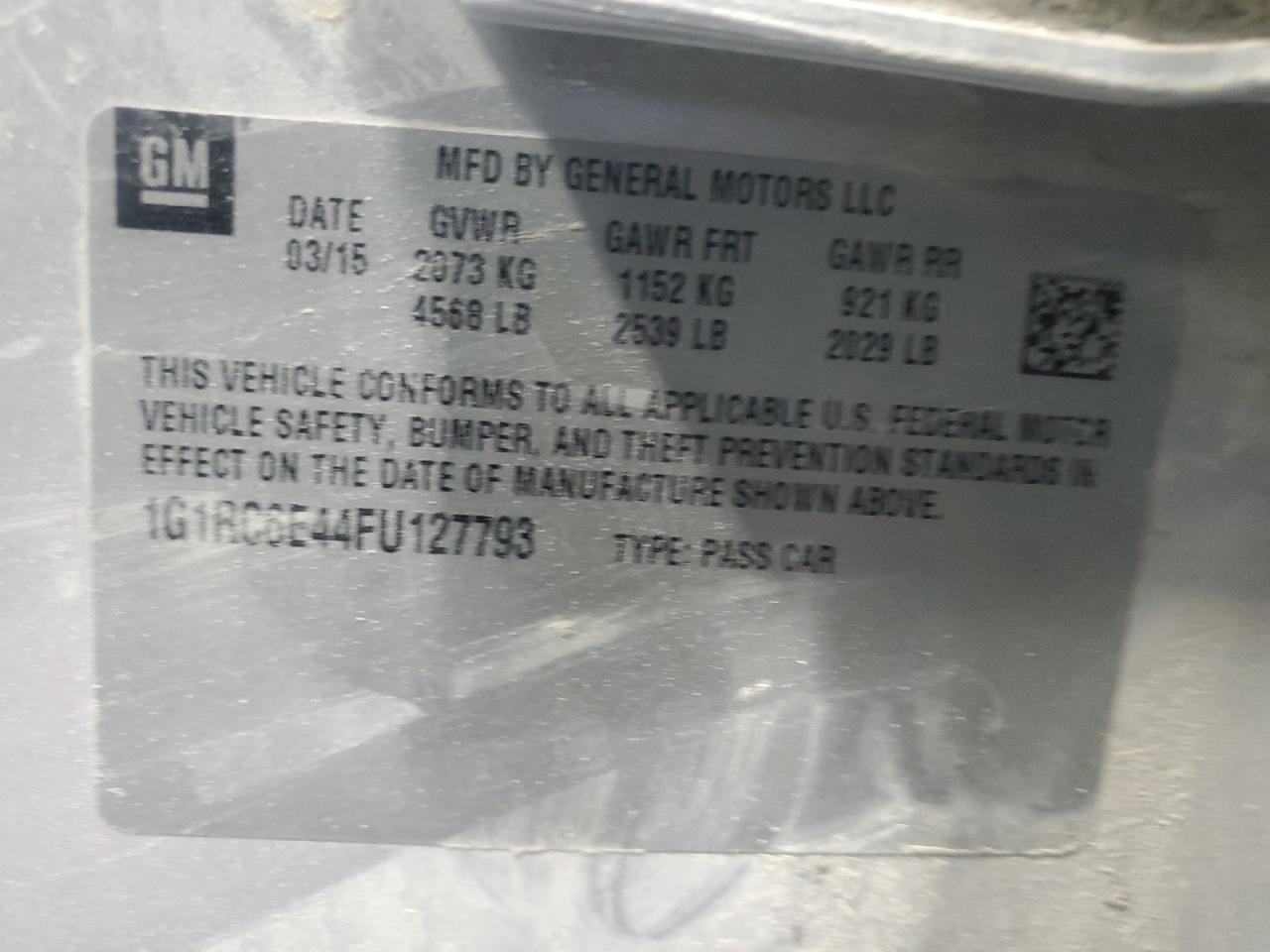 2015 Chevrolet Volt VIN 1G1RC6E44FU127793 Copart auction photo, front end / top/roof damage thumbnail 14