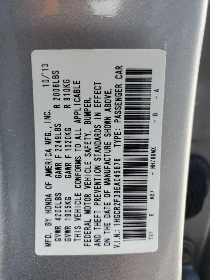 2014 Honda Accord VIN 1HGCR2F39EA045876 Copart auction photo, rear end damage thumbnail 13