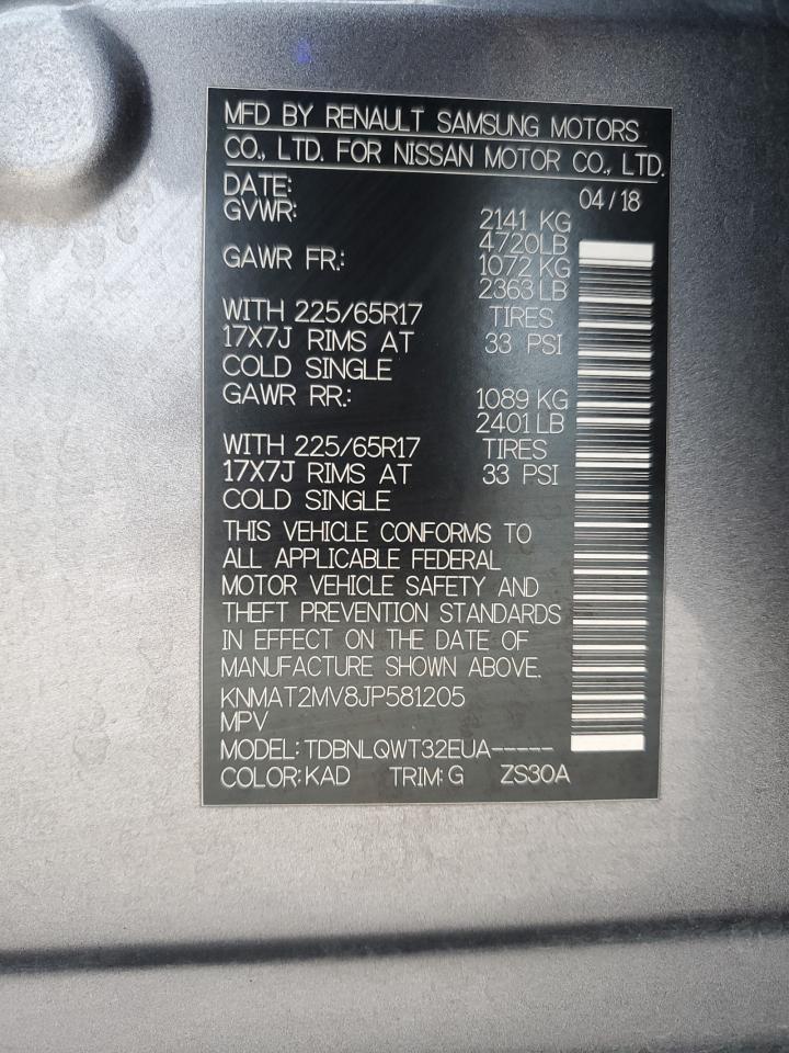 2018 Nissan Rogue VIN KNMAT2MV8JP581205 Copart auction photo, minor dent/scratches damage thumbnail 13