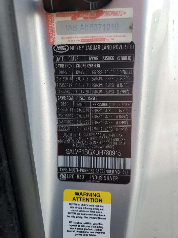 2013 Land Rover Range Rover VIN SALVP1BGXDH780915 Copart auction photo, normal wear / minor dent/scratches damage thumbnail 13