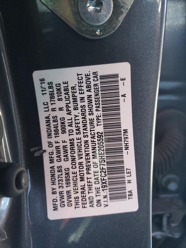 2017 Honda Civic VIN 19XFC2F75HE205592 Copart auction photo, all over damage thumbnail 12
