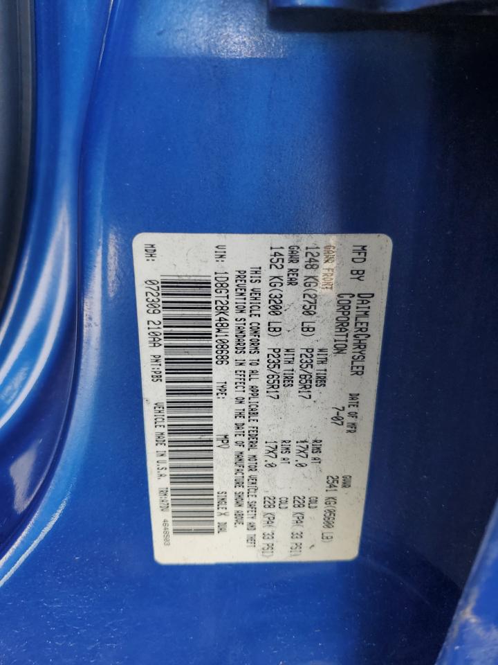 2008 Dodge Nitro VIN 1D8GT28K48W108686 Copart auction photo, rear end / side damage thumbnail 13