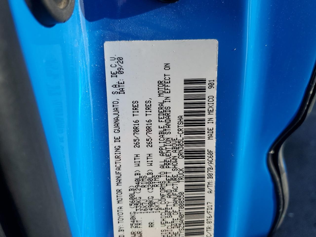 2021 Toyota Tacoma VIN 3TYSZ5AN0MT008550 Copart auction photo, side / front end damage thumbnail 12