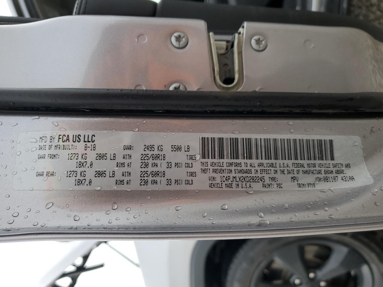 2019 Jeep Grand Cherokee VIN 1C4PJMLX2KD282245 Copart auction photo, front end damage thumbnail 12