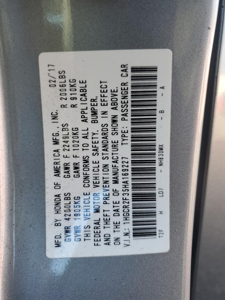 2017 Honda Accord VIN 1HGCR2F35HA169227 Copart auction photo, side / minor dent/scratches damage thumbnail 12