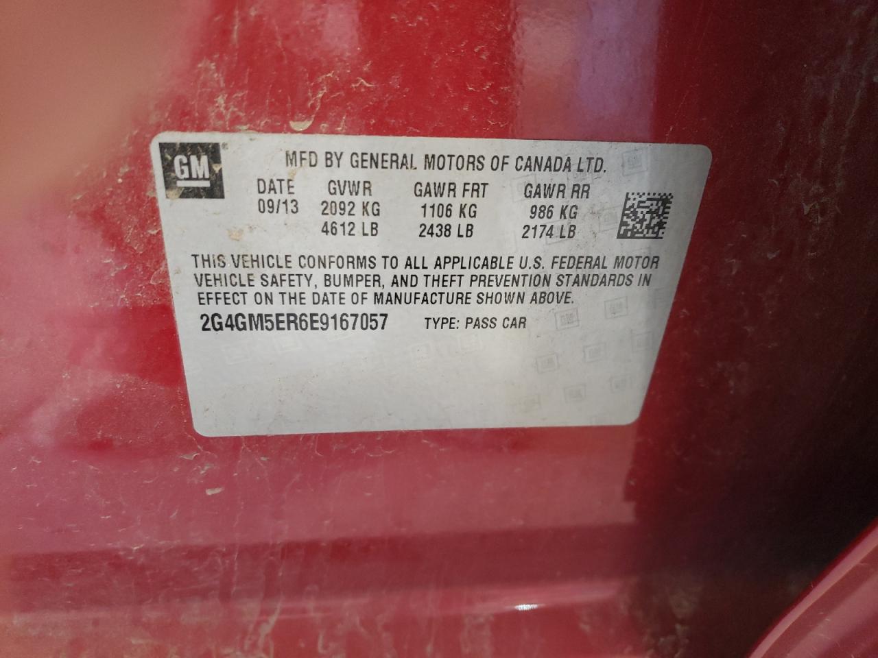 2014 Buick Regal VIN 2G4GM5ER6E9167057 Copart auction photo, front end / rear end damage thumbnail 12