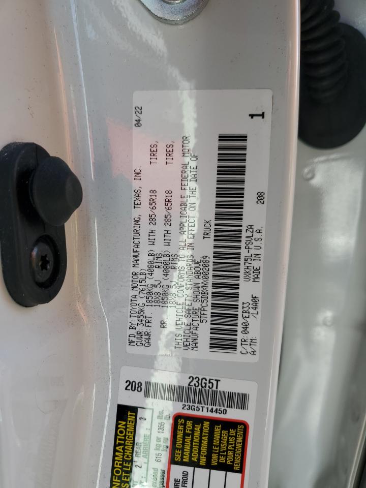 2022 Toyota Tundra VIN 5TFPC5DBXNX002089 Copart auction photo, front end damage thumbnail 12