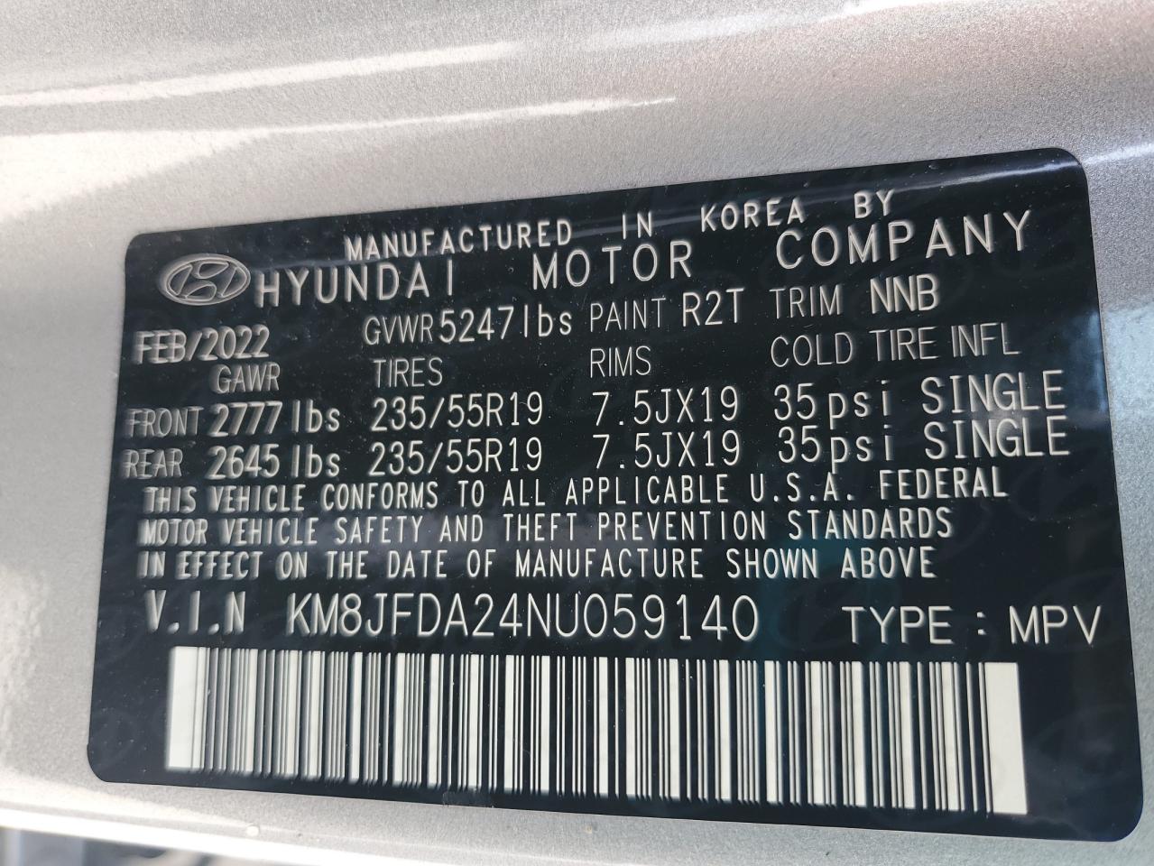 2022 Hyundai Tucson VIN KM8JFDA24NU059140 Copart auction photo, front end damage thumbnail 14
