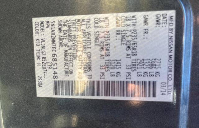 2014 Nissan Pathfinder VIN 5N1AR2MM7EC685148 Copart auction photo, mechanical / normal wear damage thumbnail 10