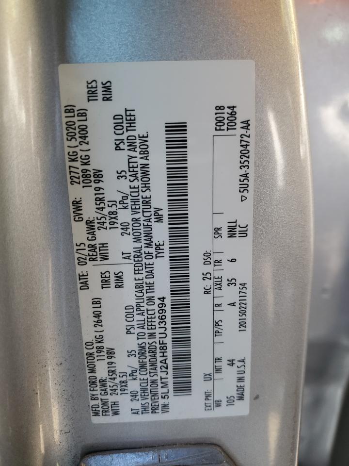 2015 Lincoln MKZ VIN 5LMTJ2AH8FUJ36994 Copart auction photo, hail / minor dent/scratches damage thumbnail 13