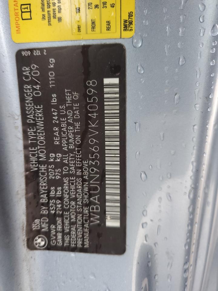 2009 BMW 1er VIN WBAUN93569VK40598 Copart auction photo, minor dent/scratches damage thumbnail 12